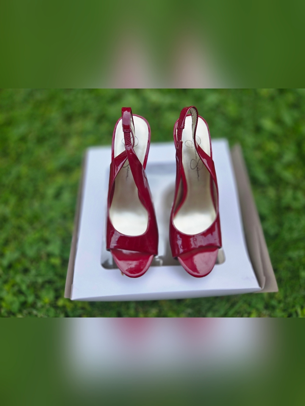 Jessica Simpson Red Patent Leather Heels, Open Toe (Peep Toe) – Size 6 - Picture 2 of 8